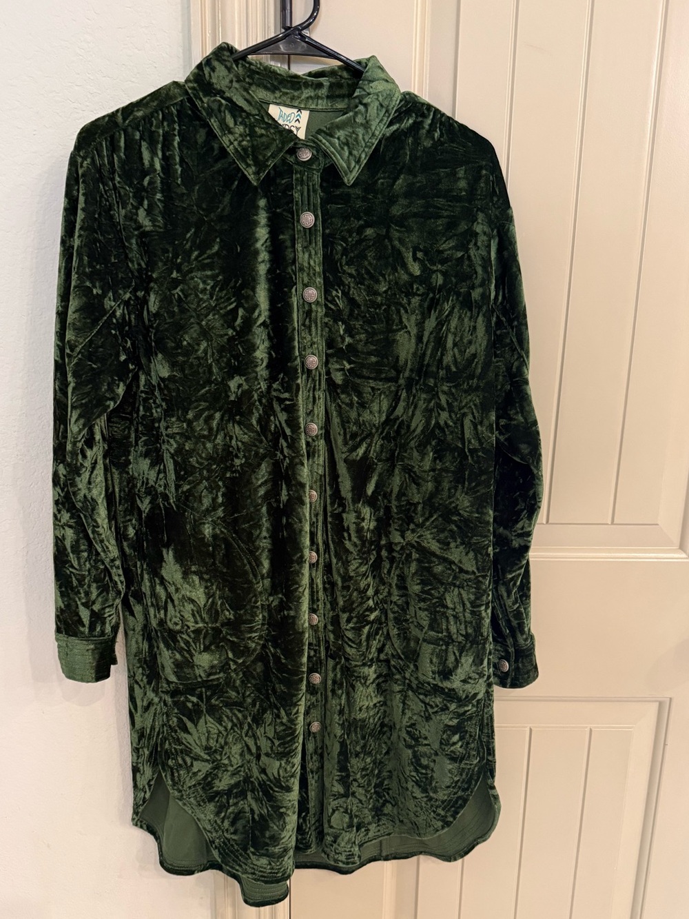 Jaded Gypsy Crushed Velvet Button-Front Dress in Emerald Green size s/m